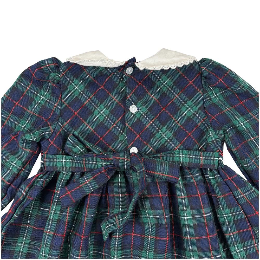 VTG Baby Togs Smocked Plaid Dress Toddler Girls 24M Green Navy Holiday Photos - Picture 5 of 11